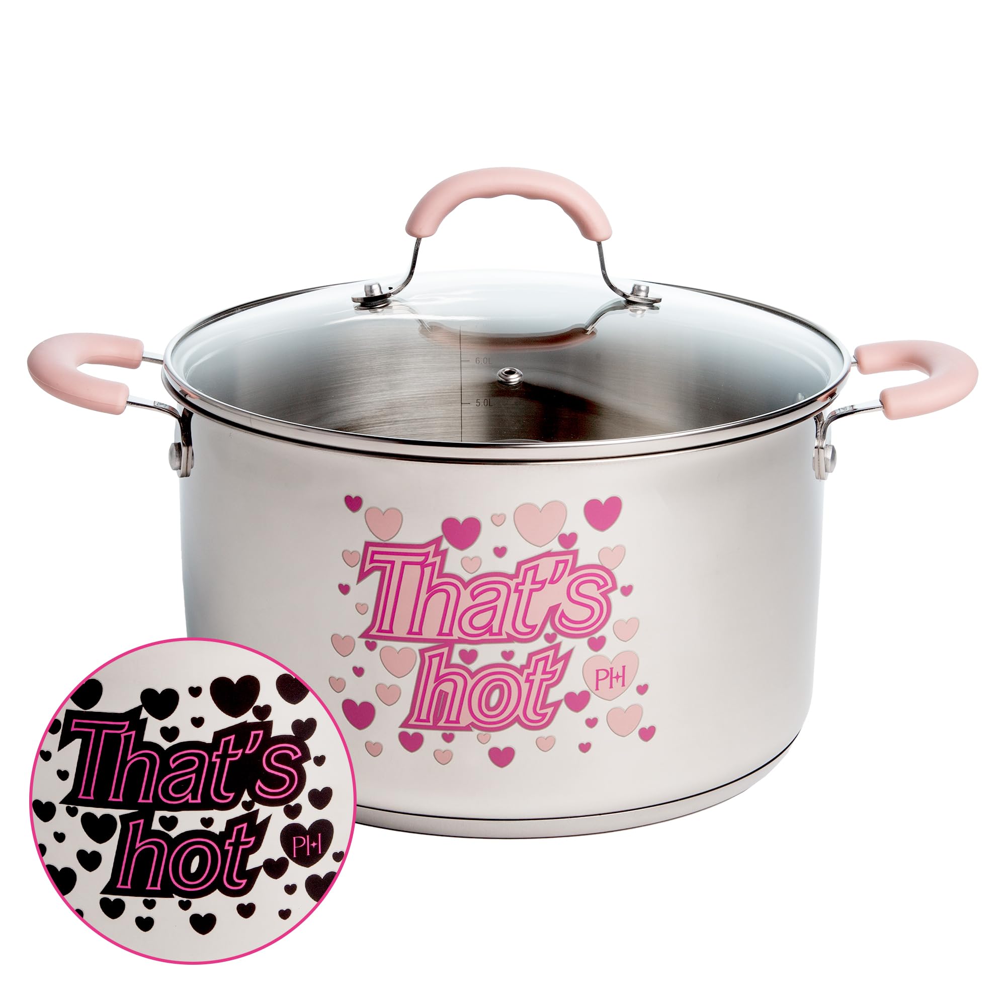 Olla Paris Hilton de acero inoxidable 8qt con cambio de color rosa para detectar calor.
