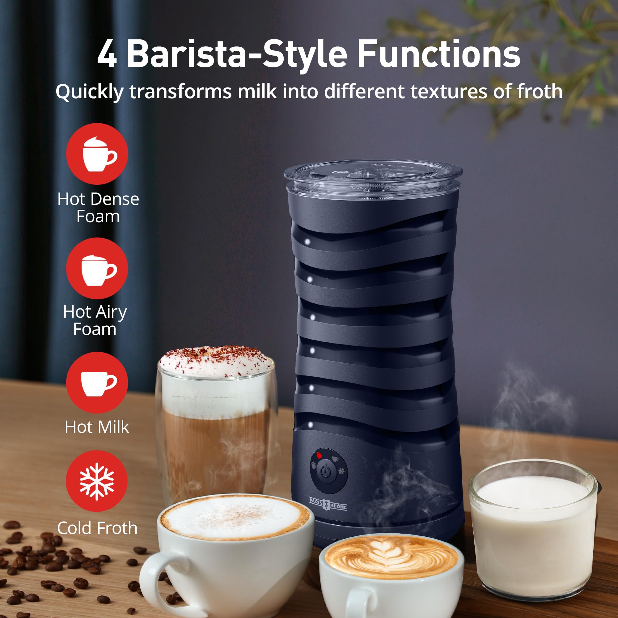 PARIS RHÔNE batidor leche espumado caliente denso para cappuccinos cremosos.