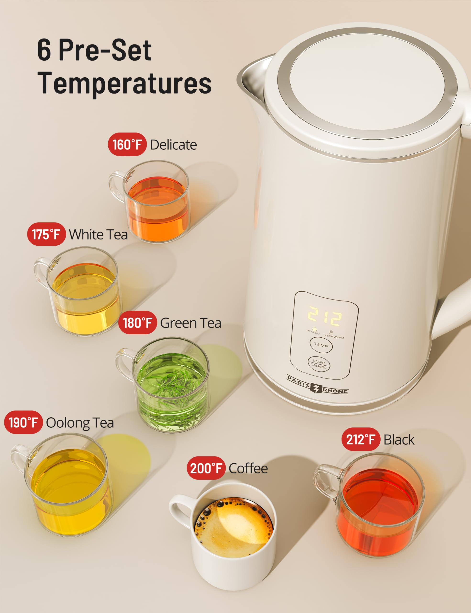PARIS RHÔNE mantiene la temperatura hasta 4 horas para bebidas calientes.