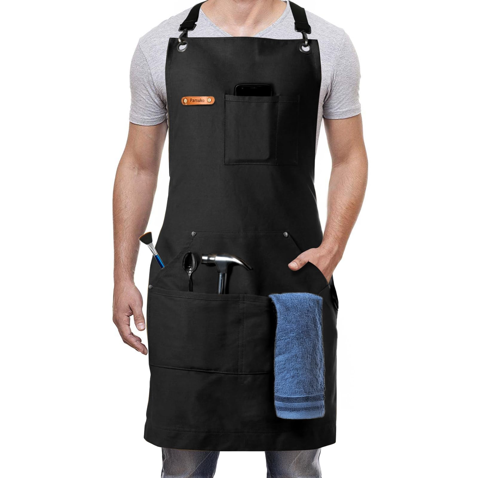 Delantal Parsuko profesional de cocina en lona de algodón, ideal para uso prolongado.