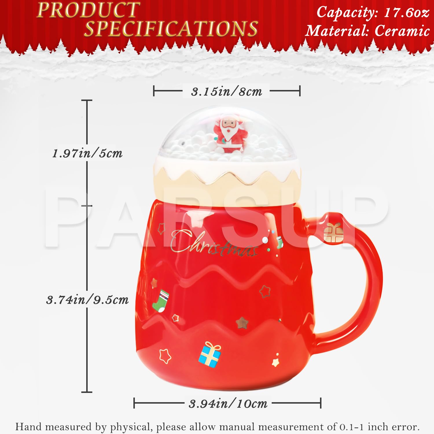 PARSUP taza cerámica gran calibre, diseño navideño ergonómico para beber con comodidad.