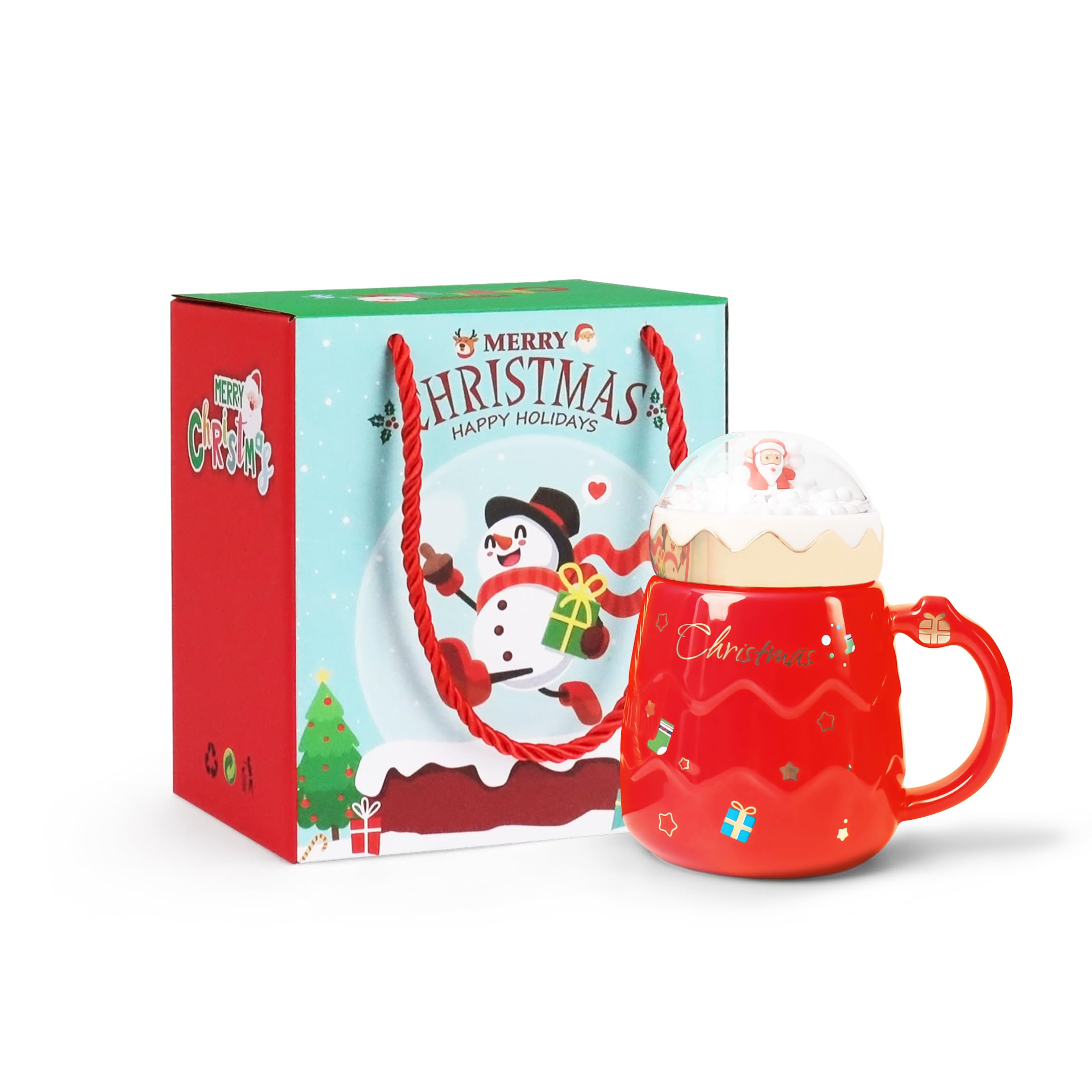 PARSUP taza navidad con tapa Santa, cerámica 500 ml, ideal para café o chocolate caliente.