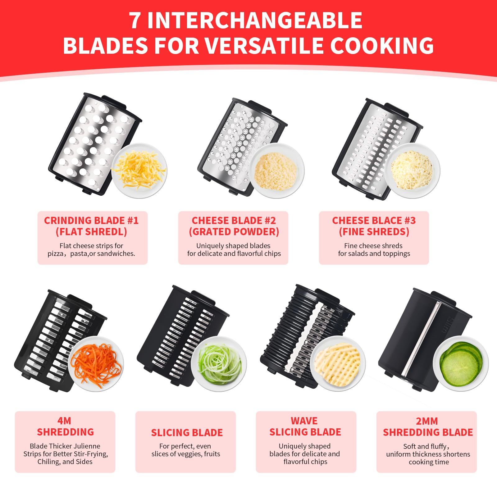 PARTNERJOY Queso rallador eléctrico cono para rodajas en verduras.