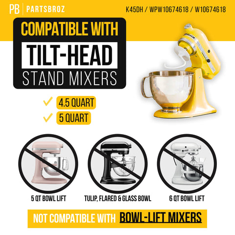 PartsBroz K45DH: gancho de masa compatible con KitchenAid para repuestos fiables.