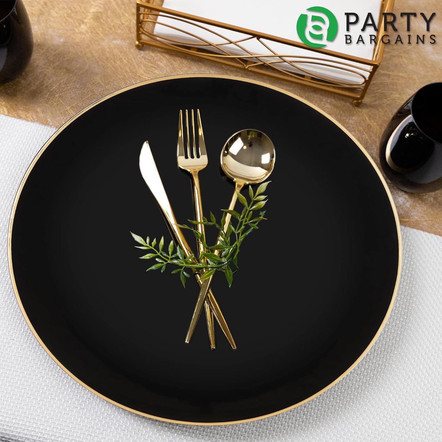 PARTY BARGAINS plato cargador 13p negro-dorado ideal para bodas y banquetes