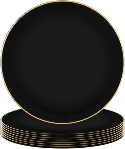 Plato cargador PARTY BARGAINS negro con borde dorado para mesa elegante
