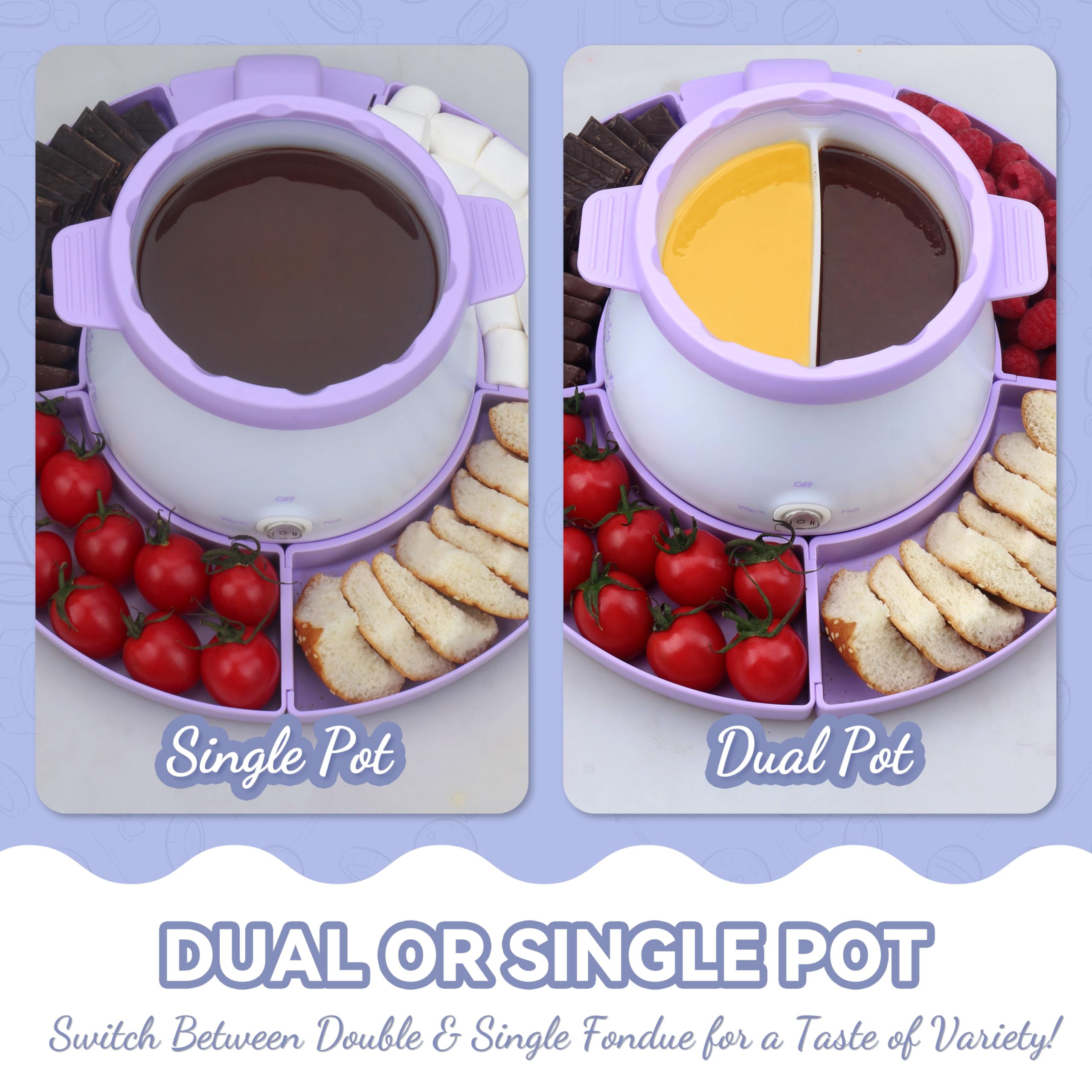 Ollas desmontables de fondue Party Desserts facilitando limpieza y almacenamiento