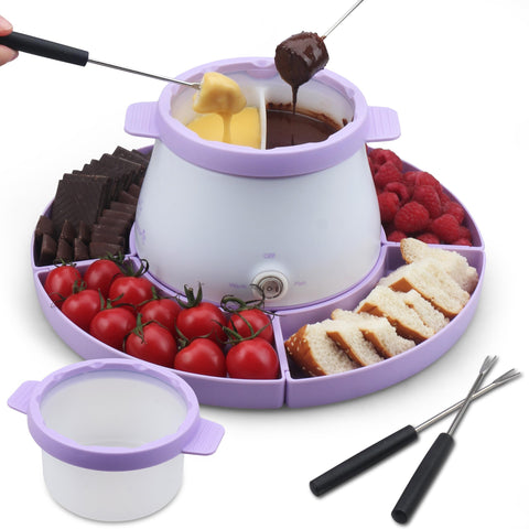 Conjunto Party Desserts fondue con doble olla sobre base estable para dos sabores