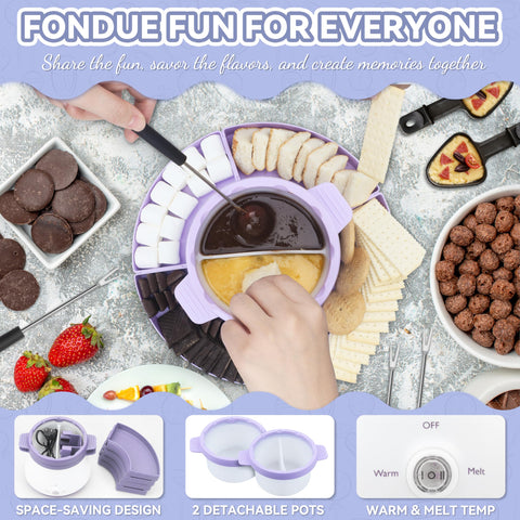 Control de temperatura ajustable en fondue Party Desserts para derretir chocolate al punto