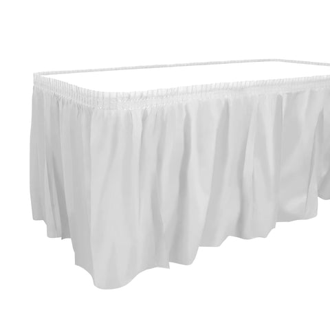 Falda de mesa blanca de Party Dimensions lista para decorar fiestas