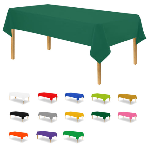 Mantel plástico verde de Party Dimensions para mesa rectangular 54 x 108 pulgadas.