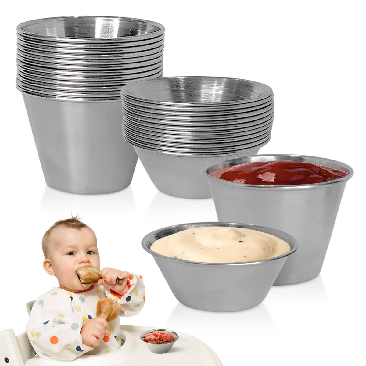 Party Pantry ramikins de acero inoxidable 1.5oz para salsas fáciles de servir