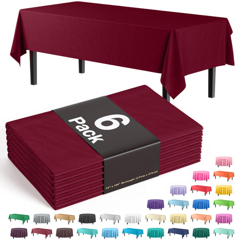 Mantel plástico burdeos Party Solids de 54x108, ideal para cubrir mesas grandes.