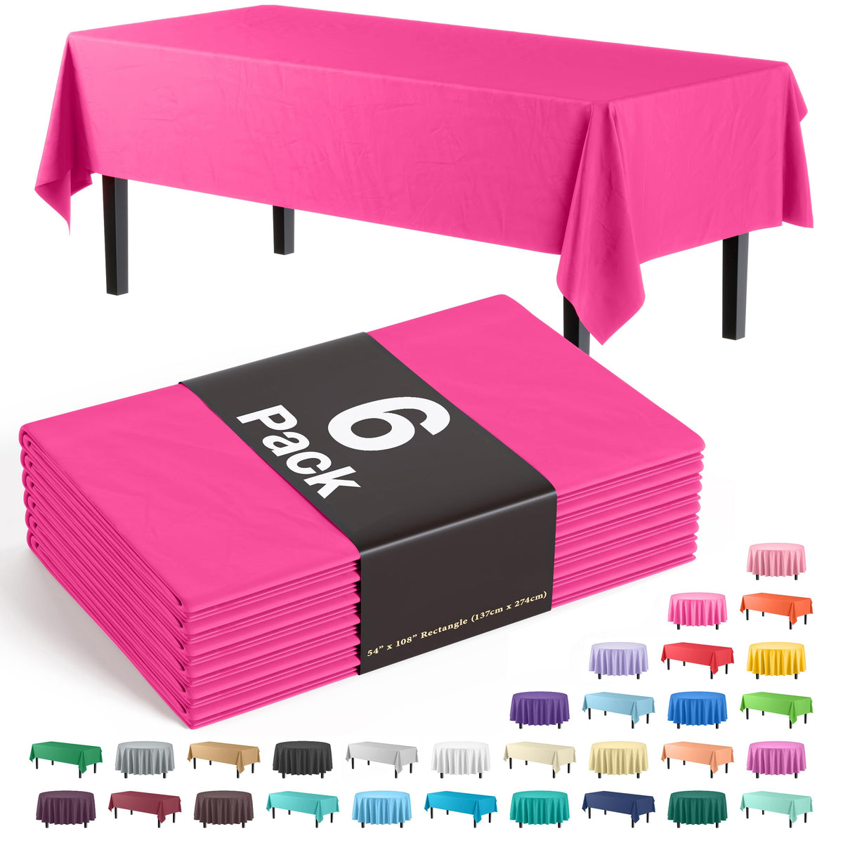 Mantel plástico Party Solids cerise de 54x108 para mesas rectangulares.