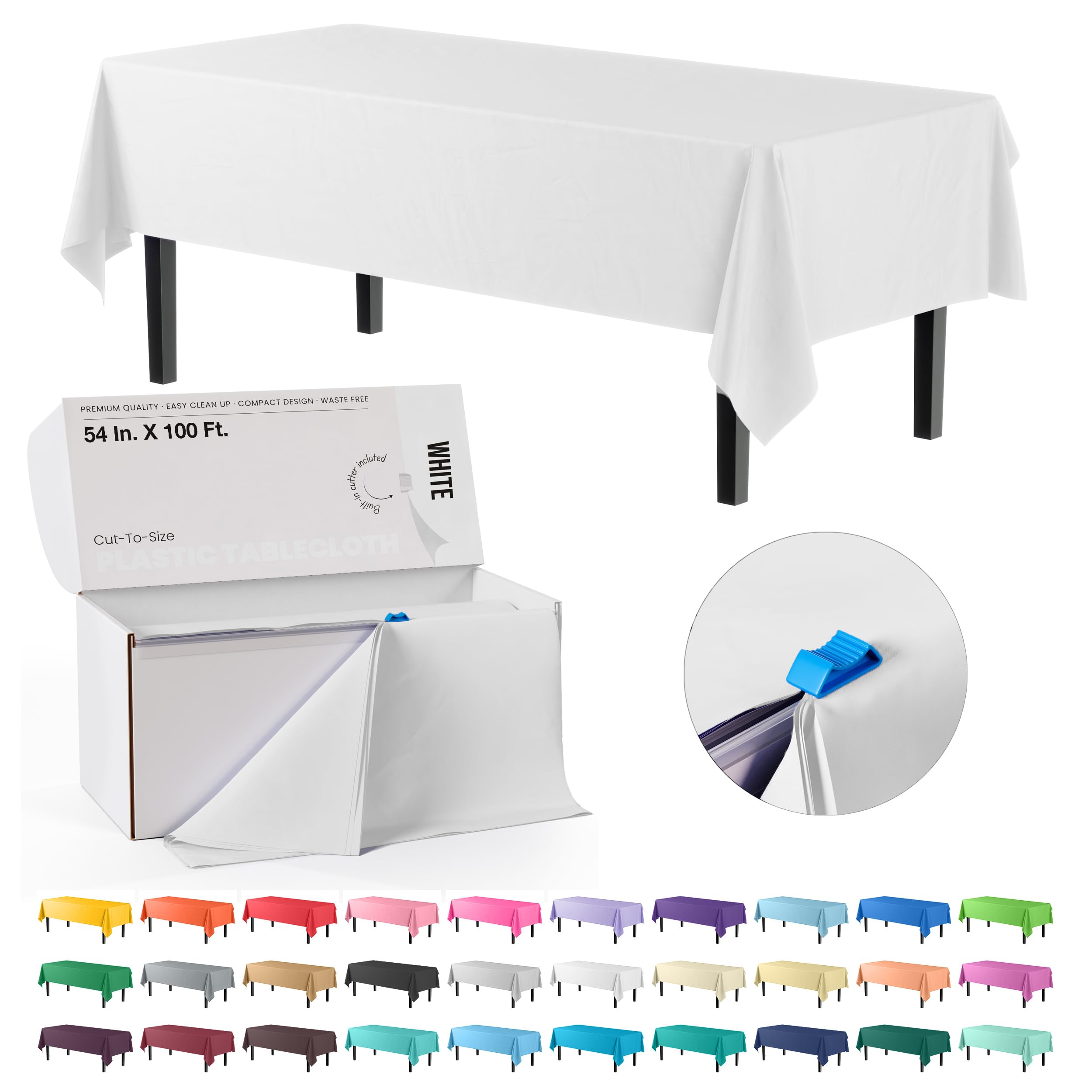 Mantel plástico blanco Party Solids, corte a medida para cualquier mesa
