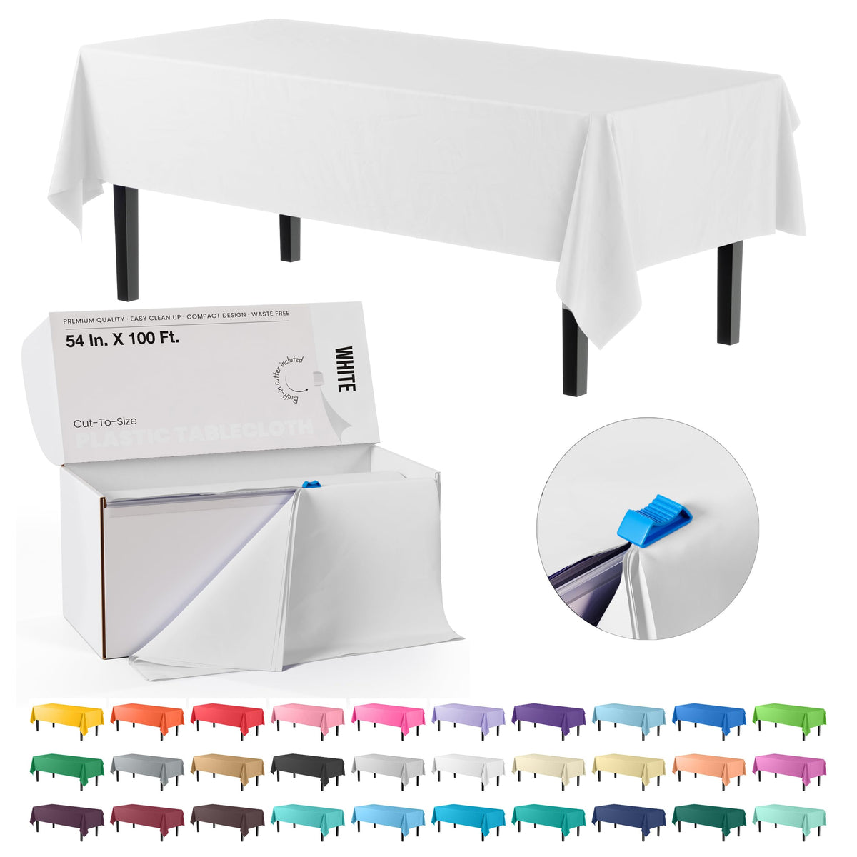 Mantel plástico blanco Party Solids, corte a medida para cualquier mesa