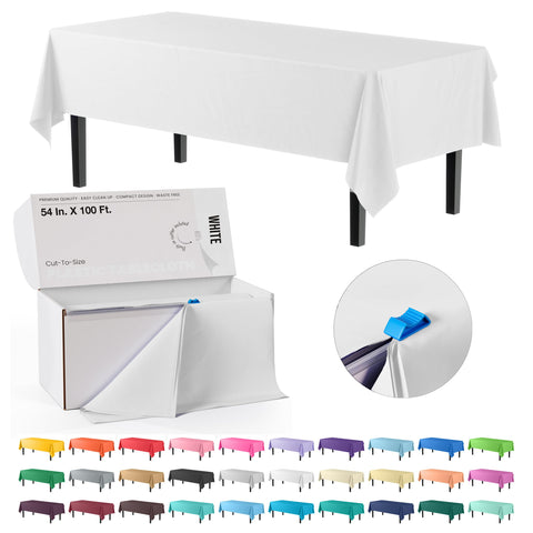 Mantel plástico blanco Party Solids, corte a medida para cualquier mesa