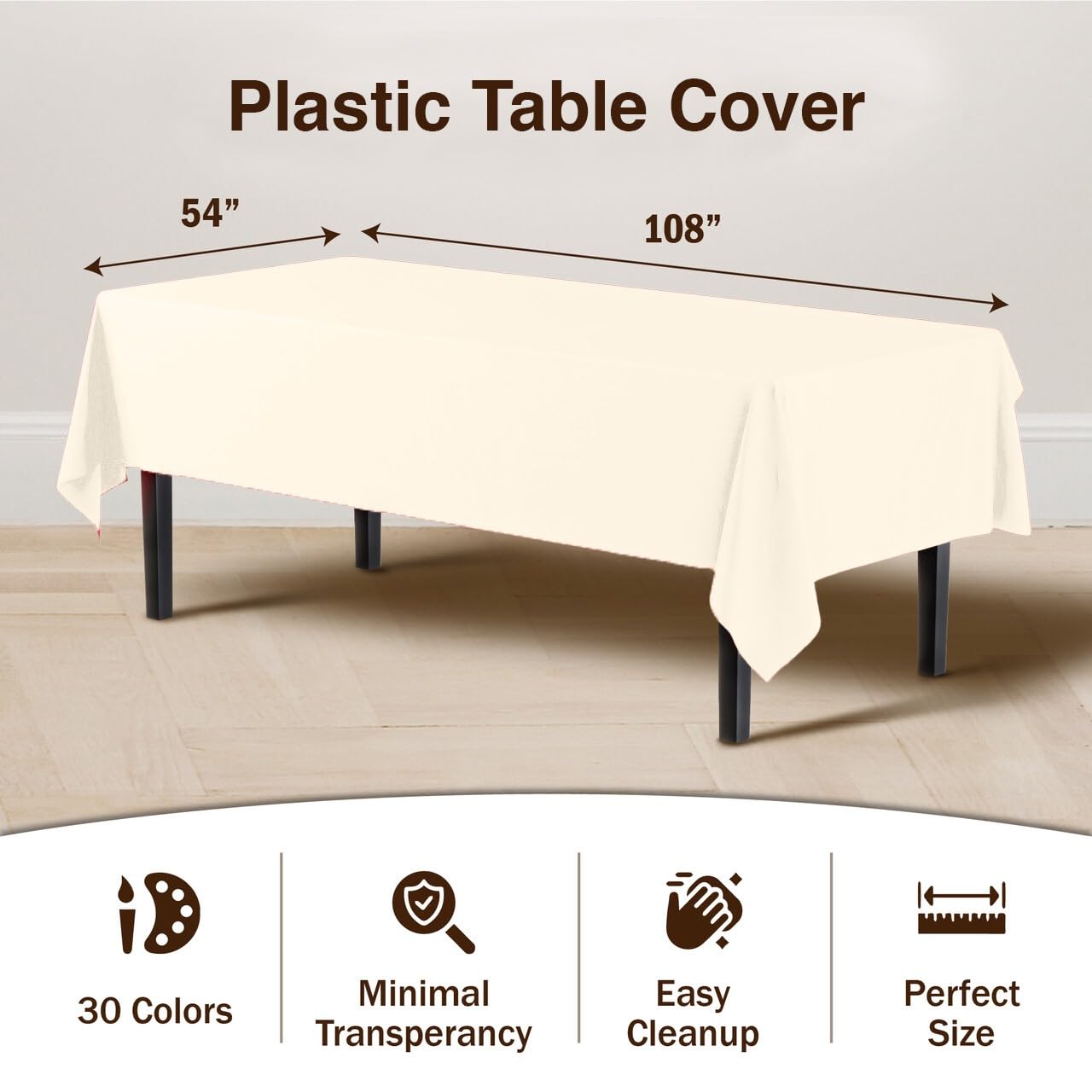 Mantel desechable Party Solids marfil facilita la limpieza tras reuniones.