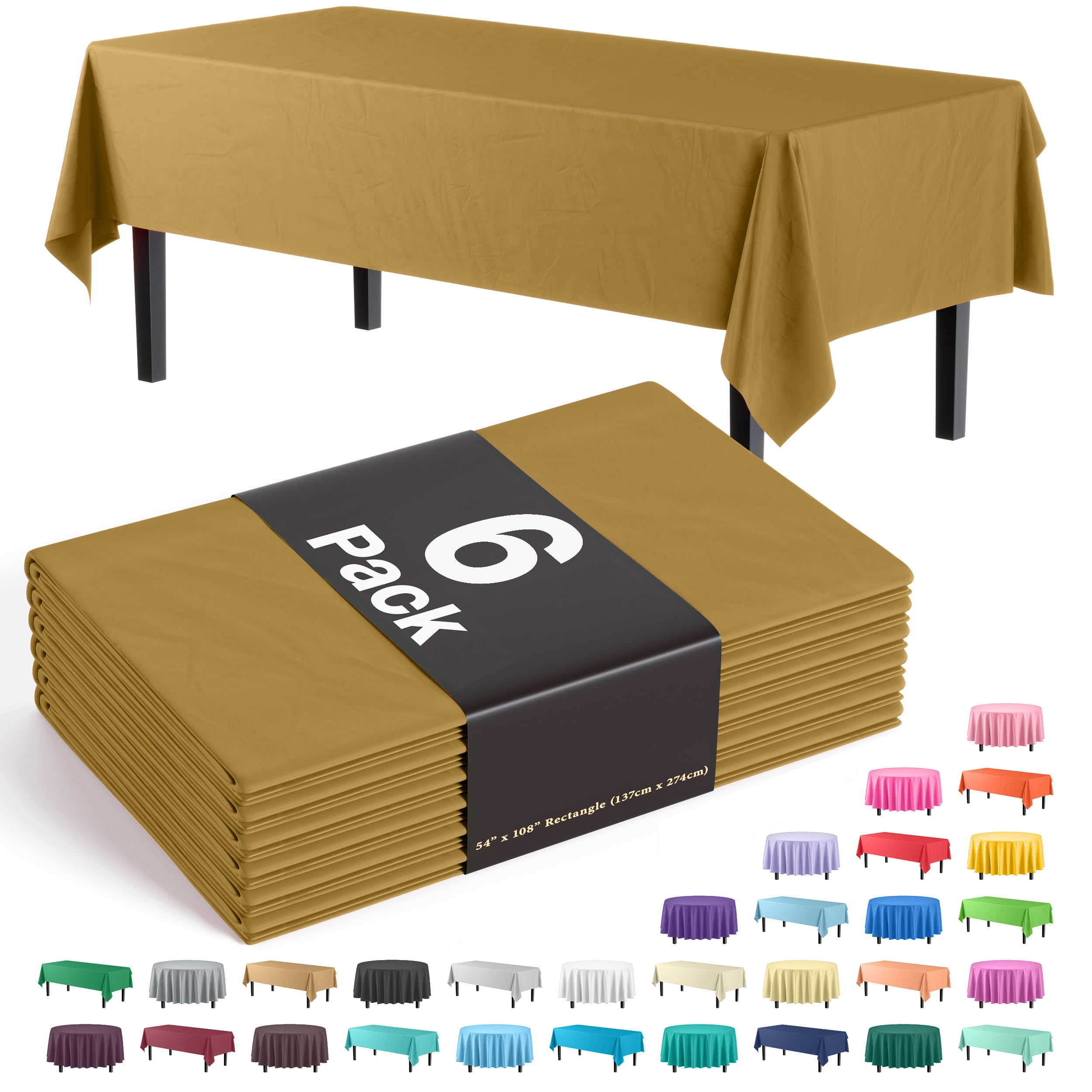 Mantel plástico dorado Party Solids, cobertura para mesa de hasta 8 pies.