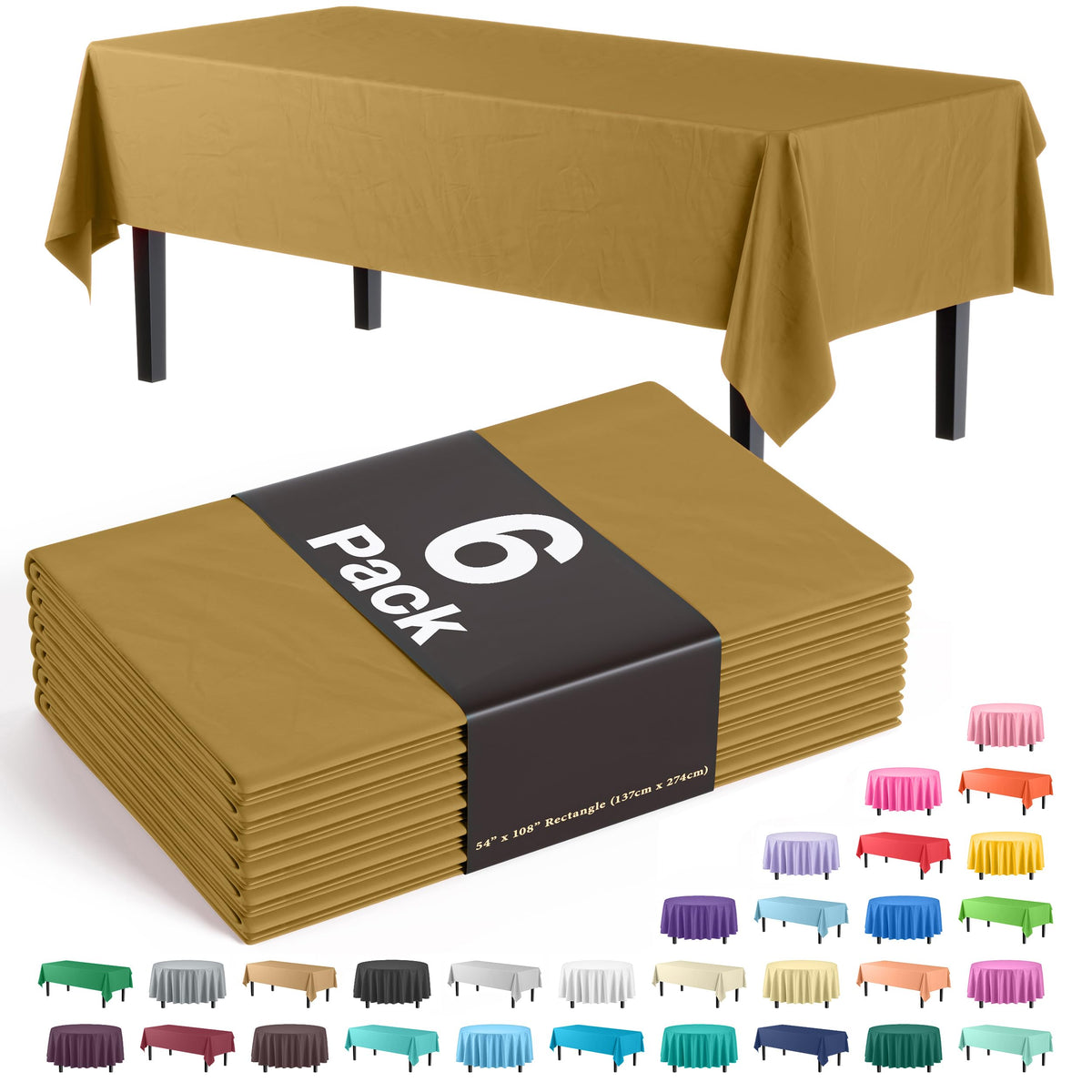 Mantel plástico dorado Party Solids, cobertura para mesa de hasta 8 pies.
