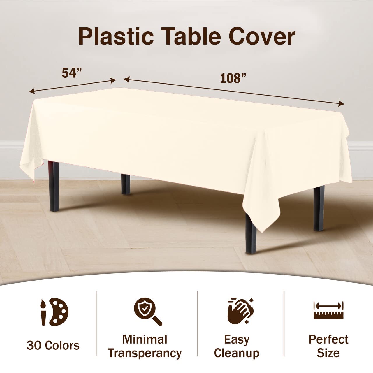Party Solids mantel plástico marfil 54x108 para bodas con estilo