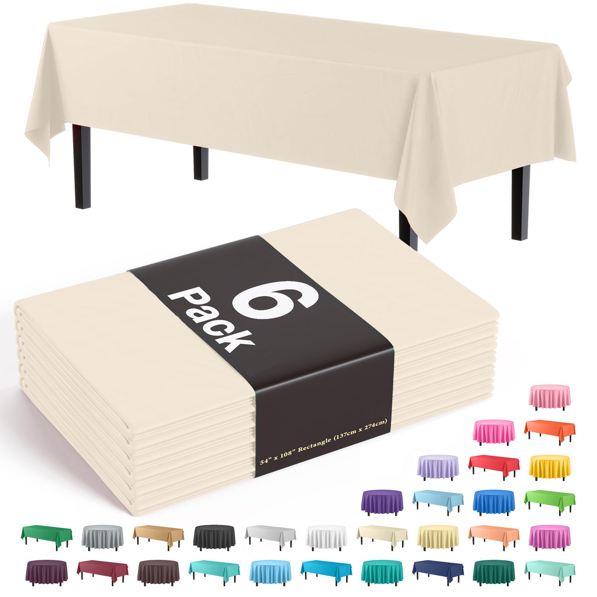 Party Solids mantel plástico marfil 54x108 cubre mesas grandes con opacidad
