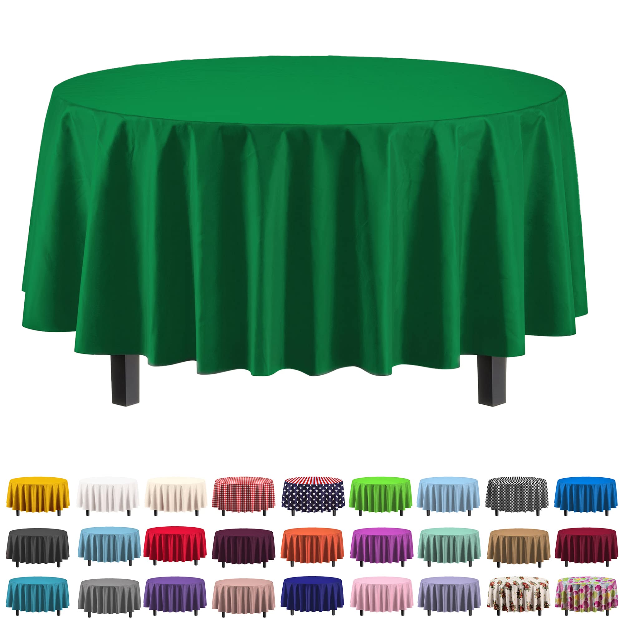 Party Solids mantel plástico redondo 84in, verde esmeralda, protección contra derrames para fiestas.