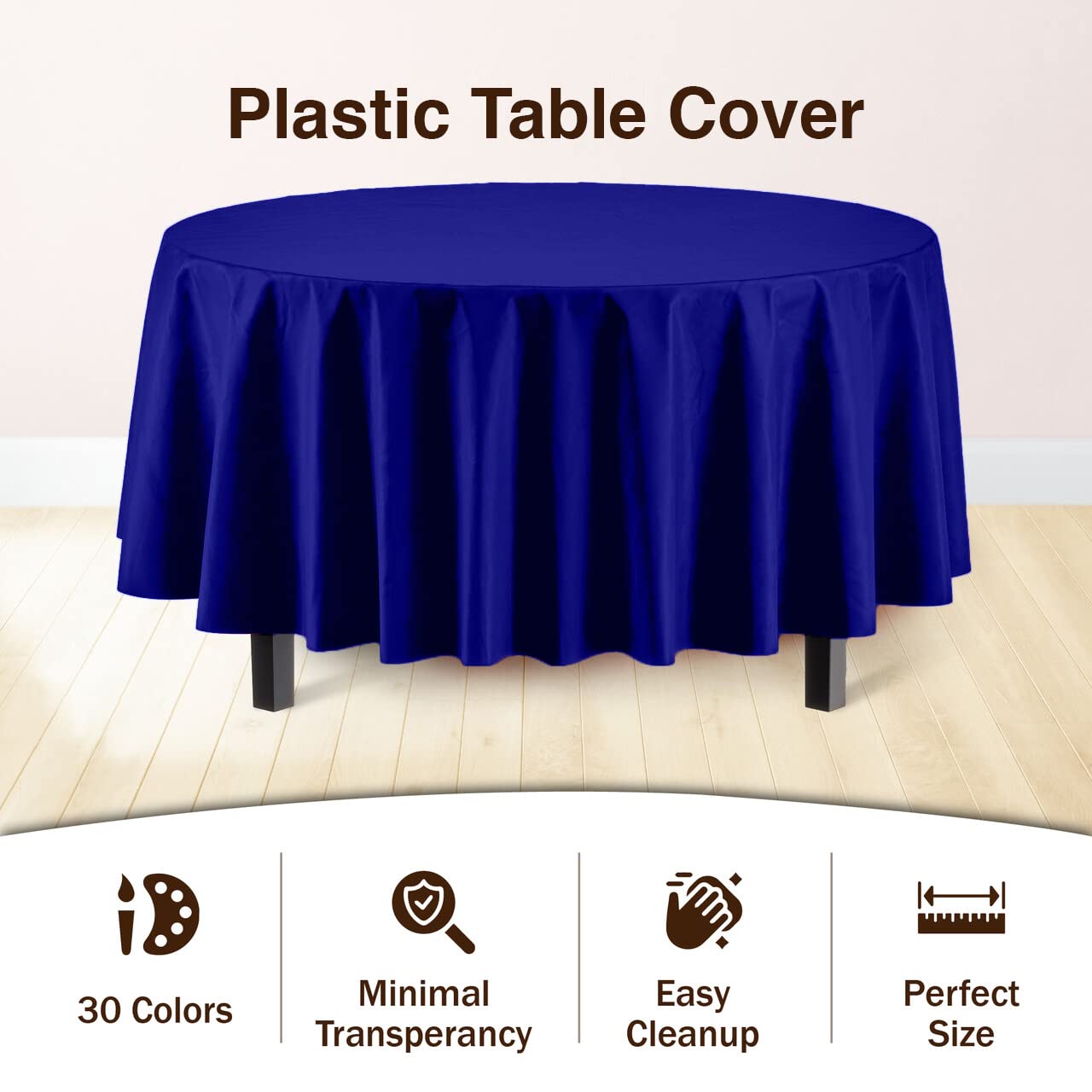 Protección de mesa Party Solids en azul marino, mantel redondo para reuniones.