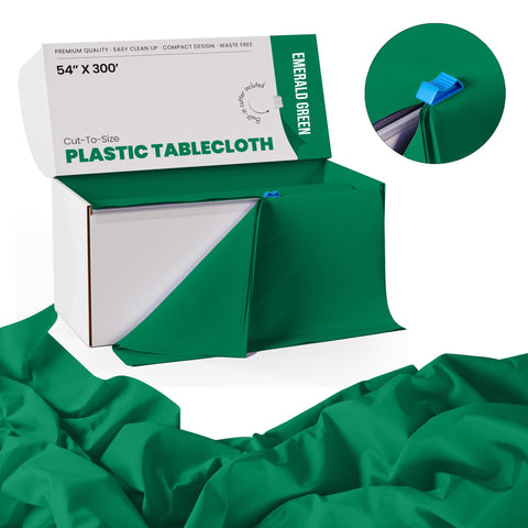 Mantel verde esmeralda con cortador integrado para rapidez y precisión.