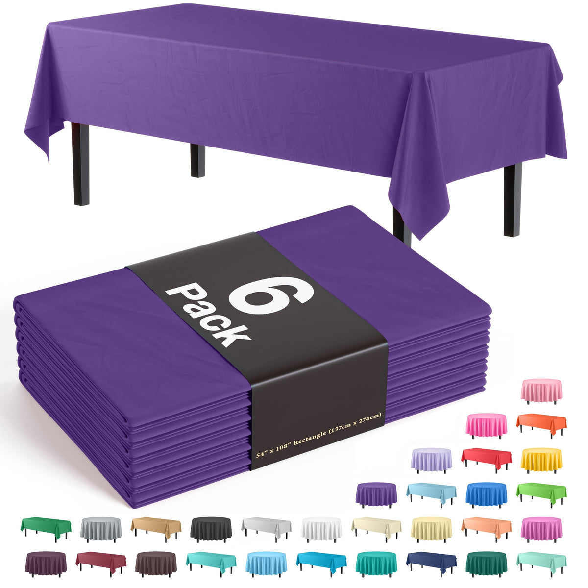 Cubierta de Party Solids morada de 54x108 para eventos.