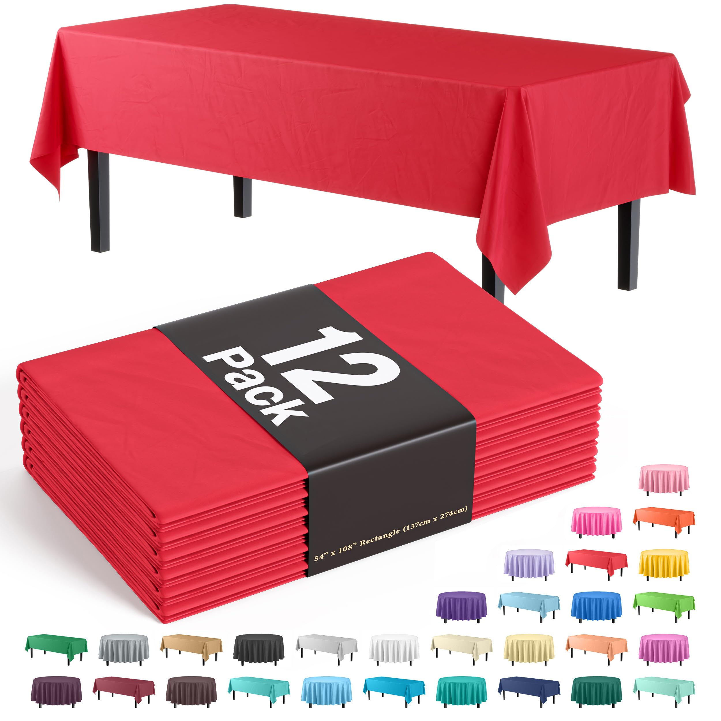 Mantel rectangular rojo Party Solids de 54x108 pulgadas protegiendo la mesa en fiestas