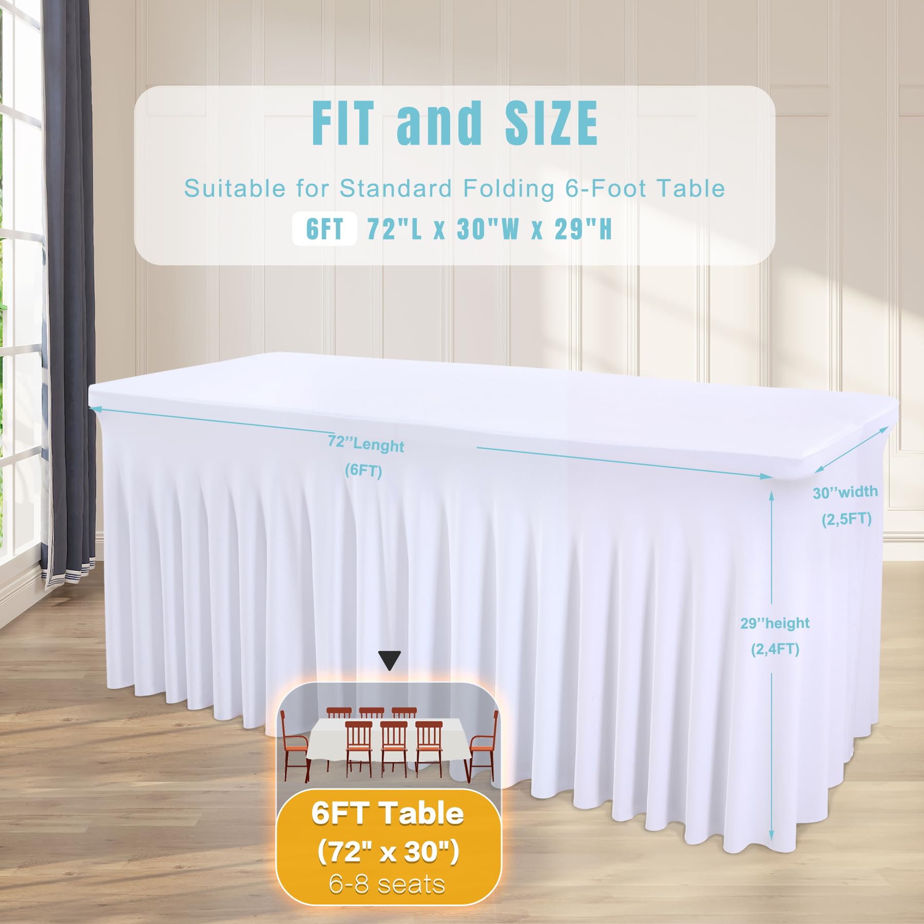 Durabilidad alta del mantel Party Talk 6ft blanco para uso diario