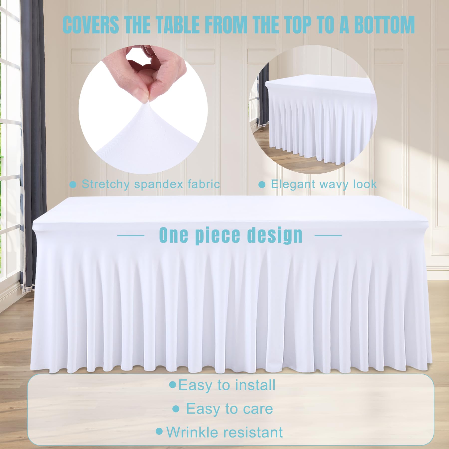 Party Talk mantel spandex 6ft blanco resistente a arrugas para eventos