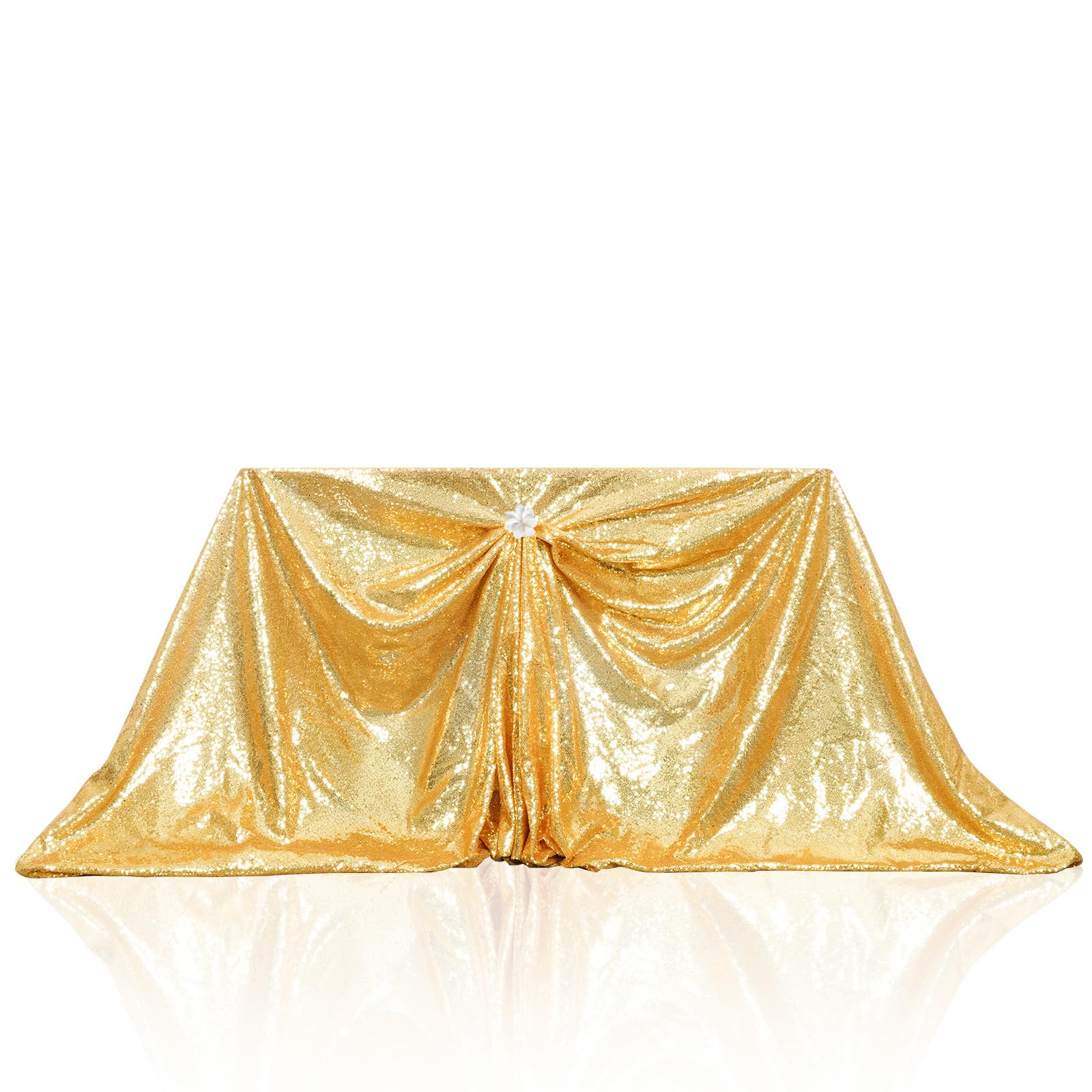 Decoración de mesa con mantel dorado PartyDelight y destellos glamurosos