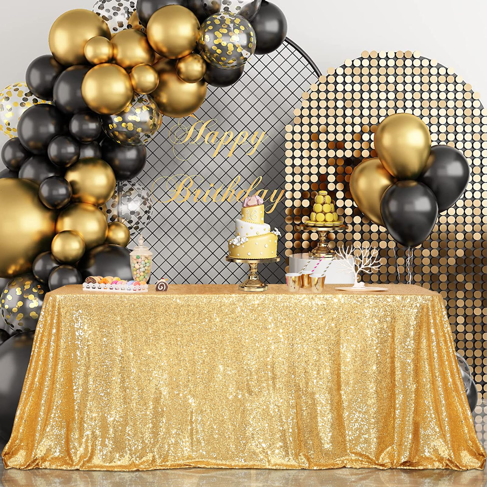 Mantel lentejuelas doradas PartyDelight en preparación de boda y fiesta