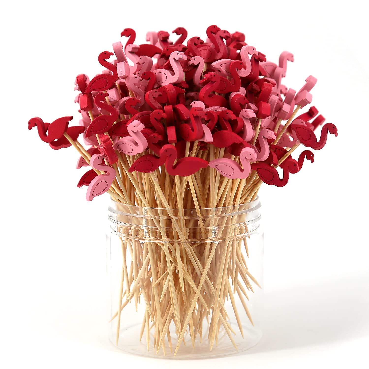 PARTYHIPPO palillos de bambú con flamenco para decorar cócteles y aperitivos.