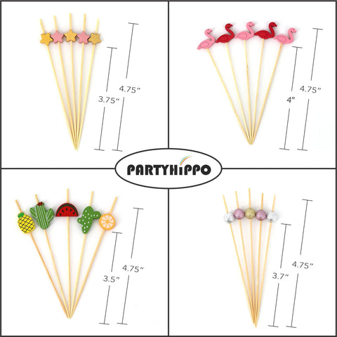 PARTYHIPPO palillos de bambú para fruta, prácticos y coloridos, fáciles de servir.