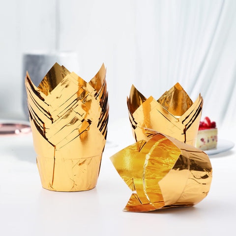 partyhippo papeles para magdalenas tulip oro, perfectos para cupcakes y presentaciones elegantes.