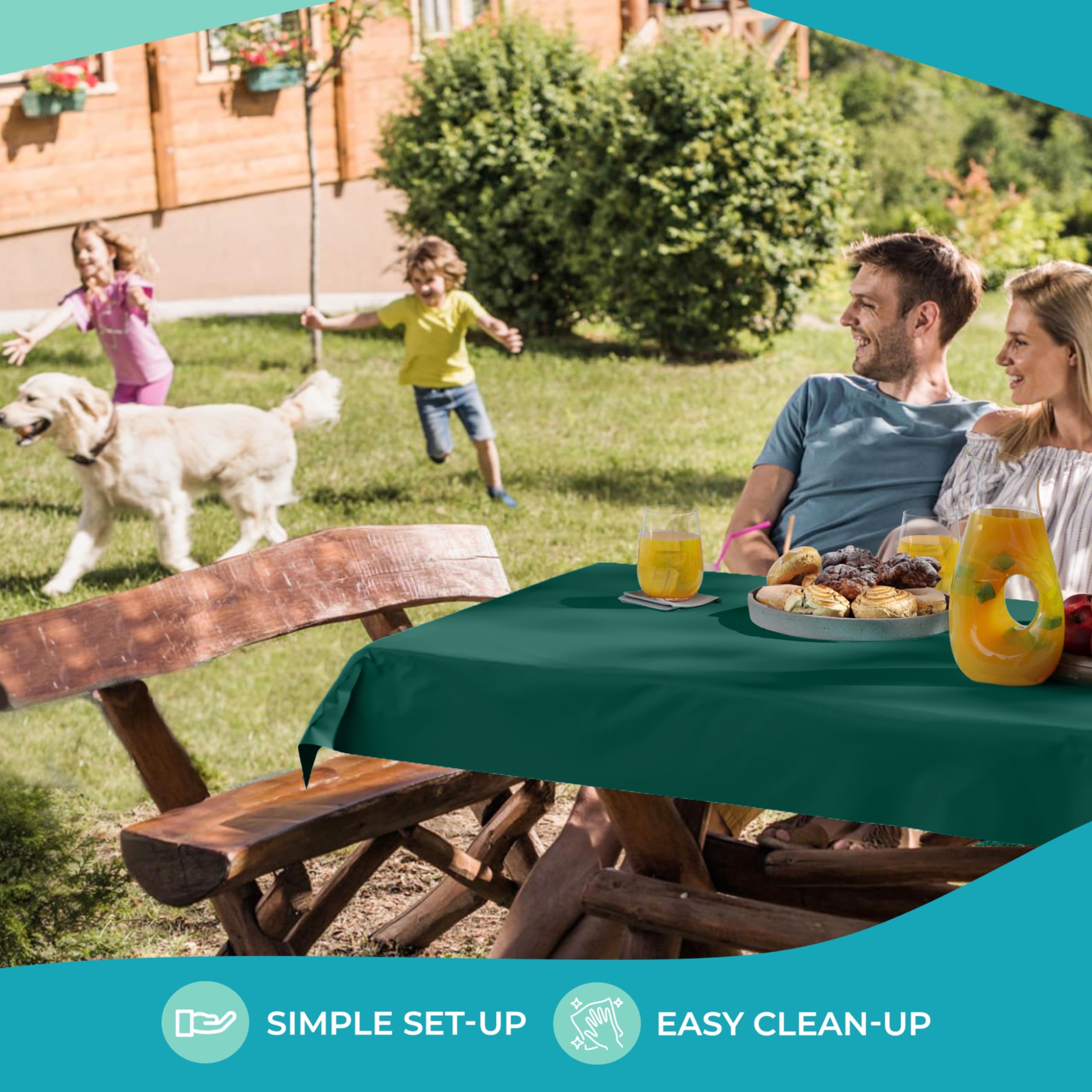 Limpieza fácil tras eventos con mantel plástico verde Party Solids.