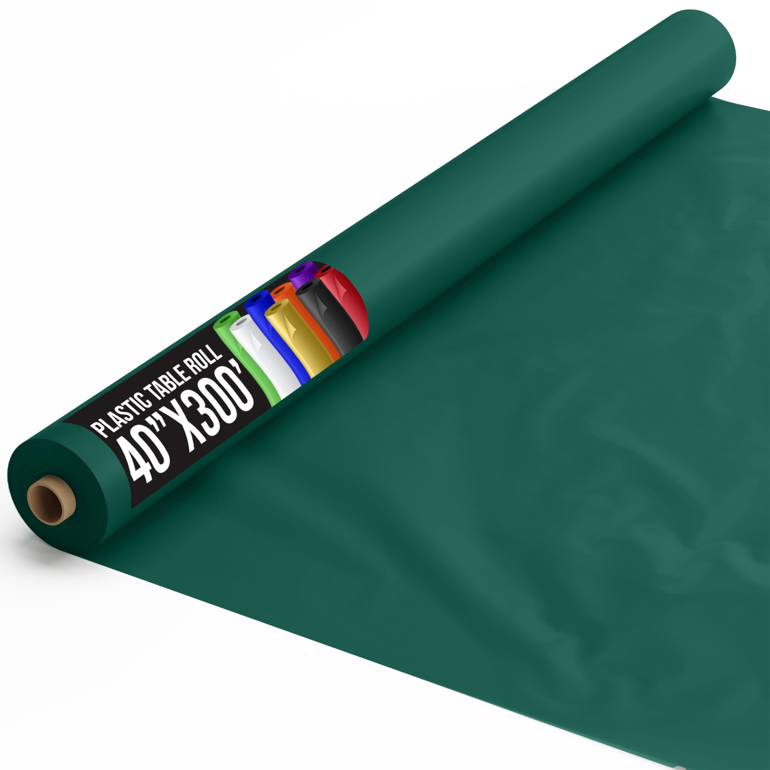 Mantel plástico verde oscuro de Party Solids, 40x300, protección para banquetes.