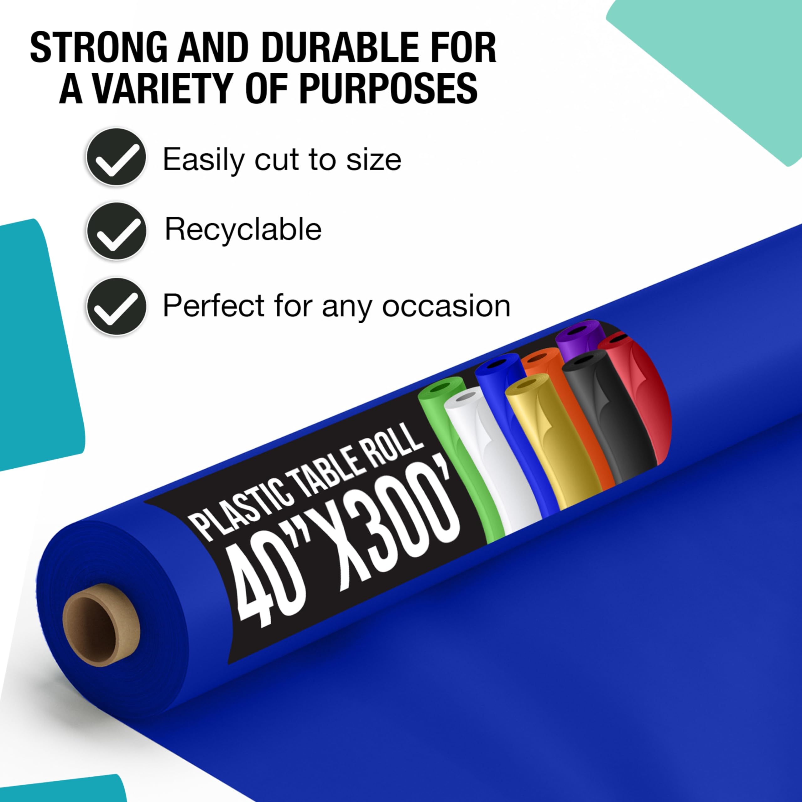 Party Solids rollo de mantel plástico azul ideal para cubrir mesas y simplificar la limpieza