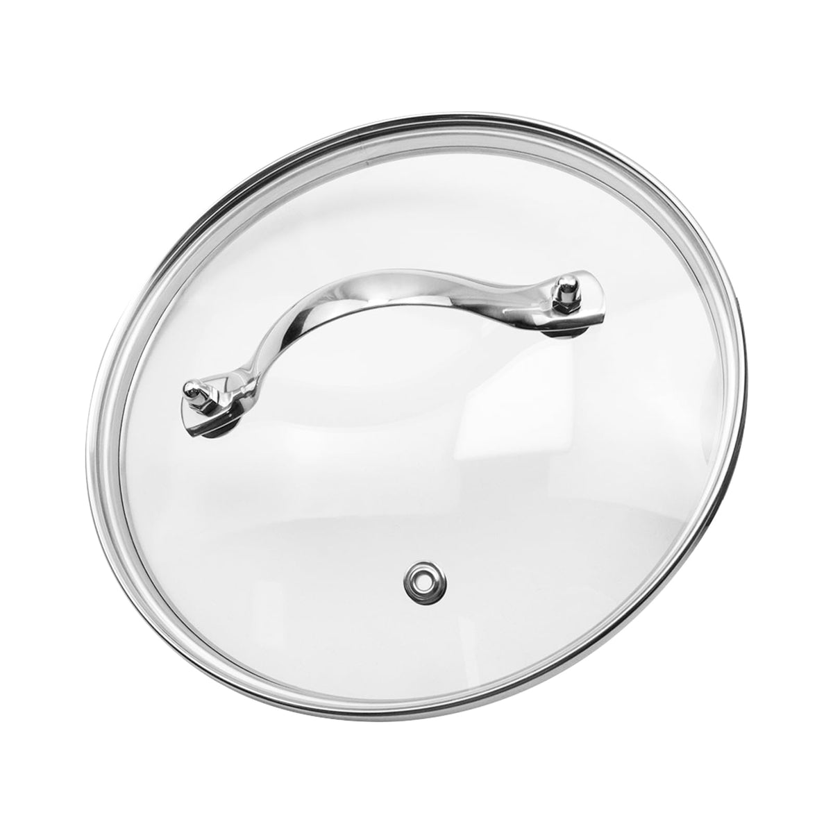 Pastlla tapa de vidrio templado 7 pulgadas con asa de acero inoxidable para cocción estable.