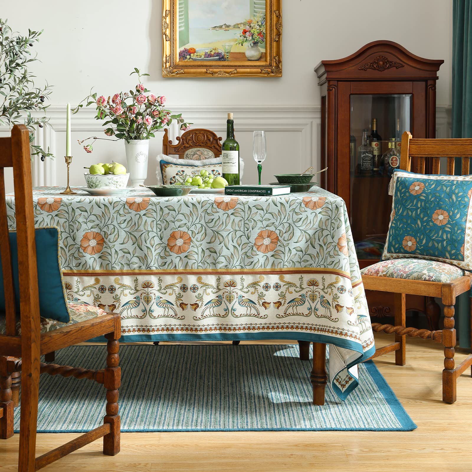 Patdrea mantel azul floral vintage, añade color y elegancia a la mesa.