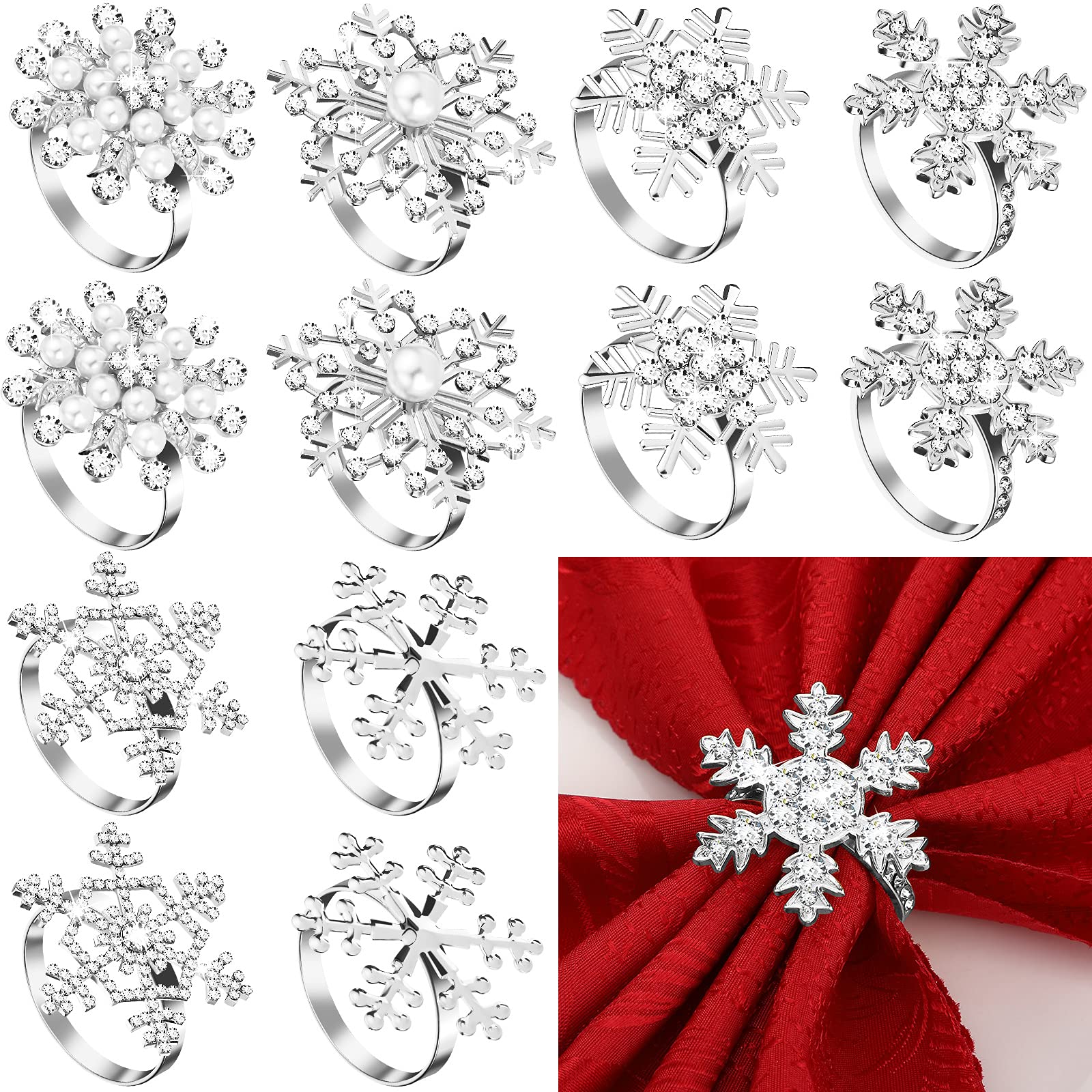 Patelai aro copo-nieve plateado para decorar mesas navideñas con elegancia.