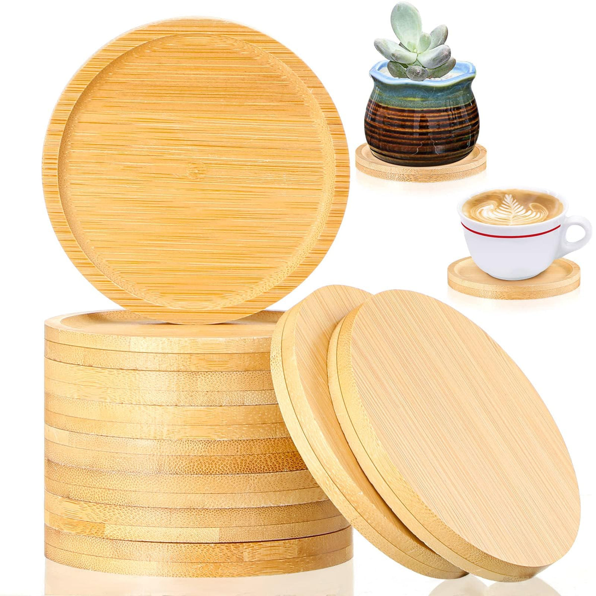 Patelai bandeja redonda de bambú para plantas, protege superficies y decora mesas