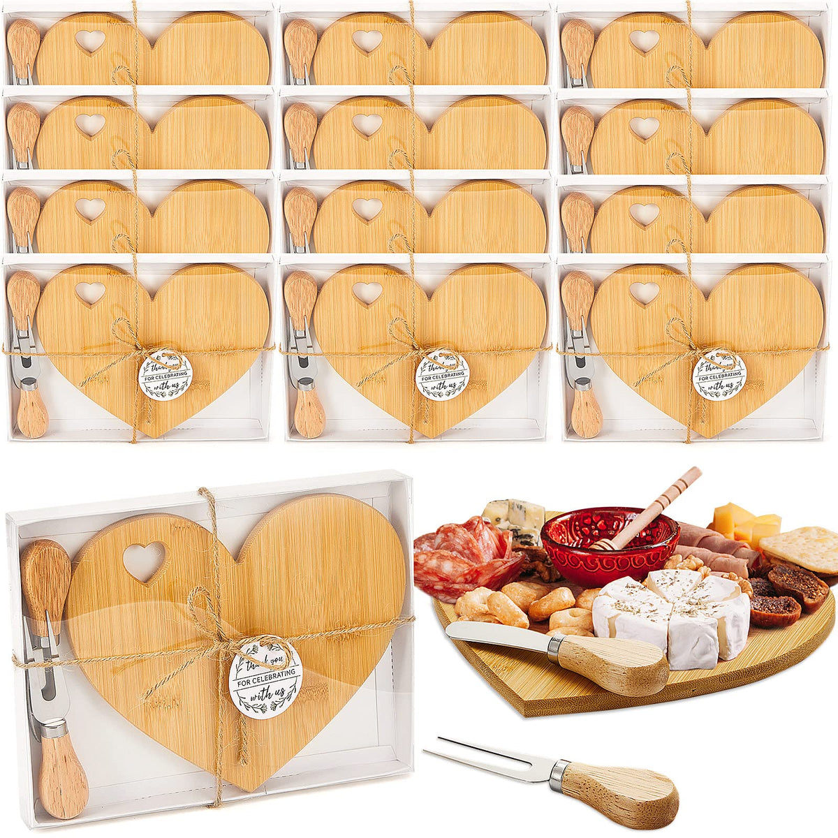Patelai tablero corazón para queso, ideal porciones individuales en eventos.