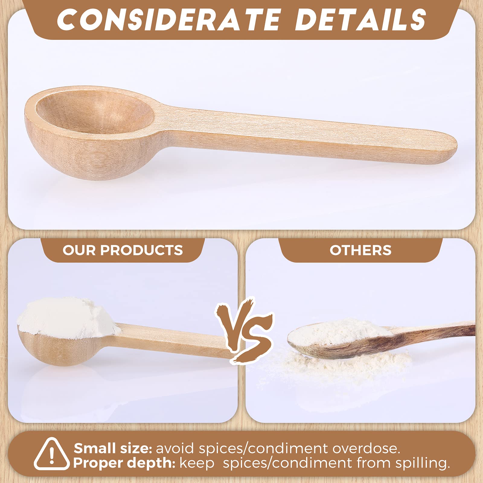 Patelai para picnic: cucharas pequeñas de madera para condimentos y snacks.