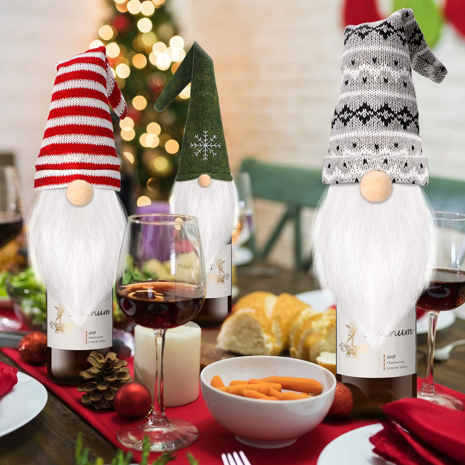 Patelai duendes navideños con alambre: soporte estable para cuello de botella durante la cena.