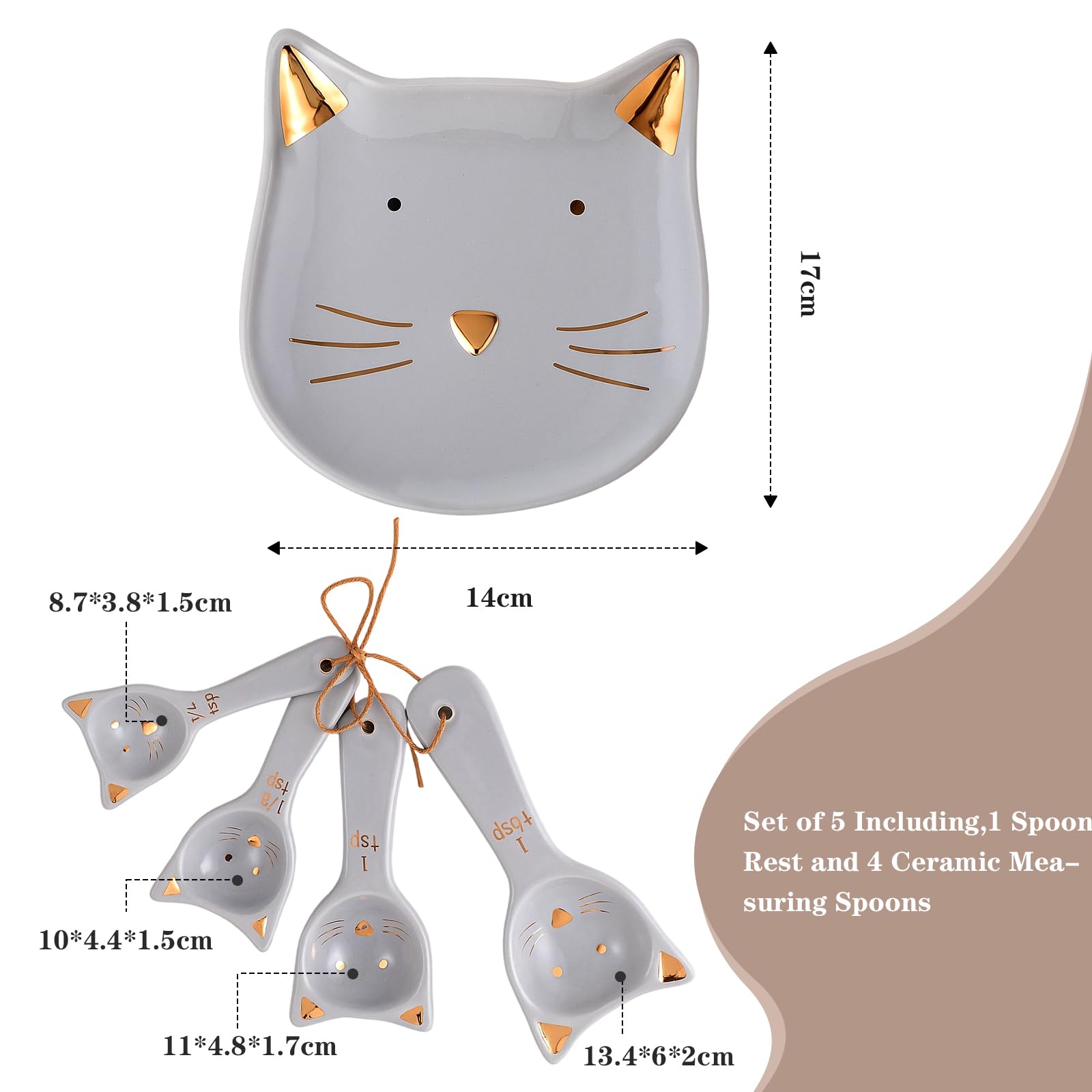 Patelai gato cucharadita 1/2 de cerámica para hornear
