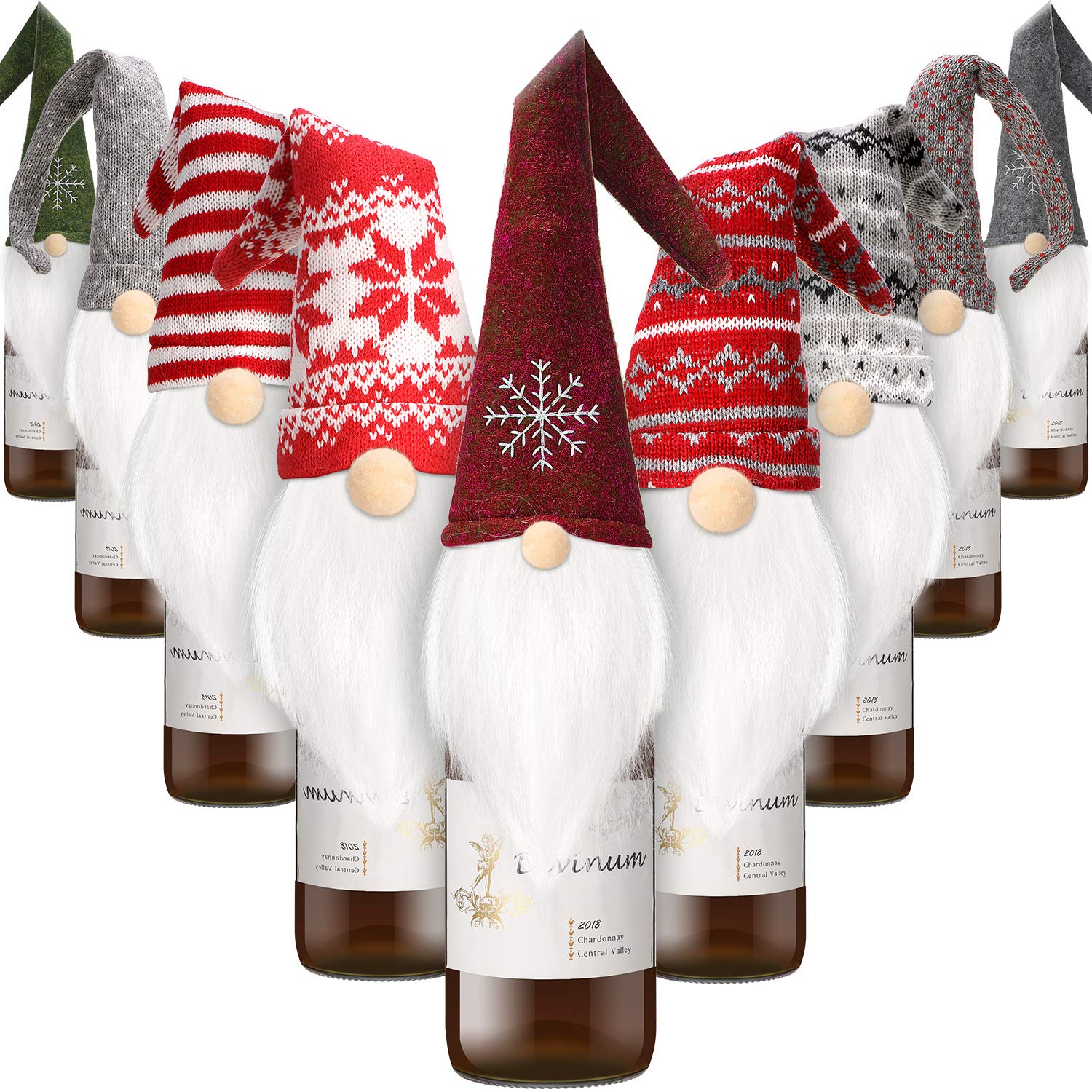 Patelai gnomos navideños: tapas decorativas para botella de vino, ideales para fiestas de fin de año.